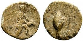 Roman PB Tessera, c. 1st century BC - 1st century AD (11mm, 1.69g, 5h). Farmer advancing r., pouring seeds from vase. R/ Kernel. VF