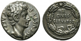 Augustus (27 BC-AD 14). Fourrèe Denarius (17.5mm, 3.20g, 12h). Uncertain Spanish mint (Colonia Patricia?), 19-18 BC. Bare head r. R/ OB/ CIVIS/ SERVAT...