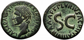 Augustus (27 BC-AD 14). Æ As (27mm, 10.74g, 11h). P. Lurius Agrippa, moneyer. Rome, 7 BC. Bare head l. R/ Legend around a large SC. RIC I 428. Green p...