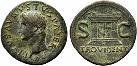 Divus Augustus (died AD 14). Æ As (30.5mm, 10.64g, 6h). Rome, c. 22/23-30. Radiate head l. R/ Altar-enclosure with double panelled door. RIC I 81 (Tib...