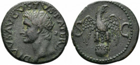 Divus Augustus (died AD 14). Æ As (28mm, 10.68g, 12h). Rome, c. 34-7. Radiate head l. R/ Eagle standing on globe, head r., with wings spread. RIC I 82...