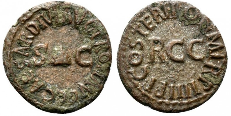 Gaius (Caligula, 37-41). Æ Quadrans (17.5mm, 2.54g, 6h). Rome, 40-1. Pileus betw...