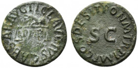 Claudius (41-54). Æ Quadrans (17mm, 3.05g, 6h). Rome, AD 41. Hand l., holding scales; PNR below. R/ Legend around large S • C. RIC I 85. VF