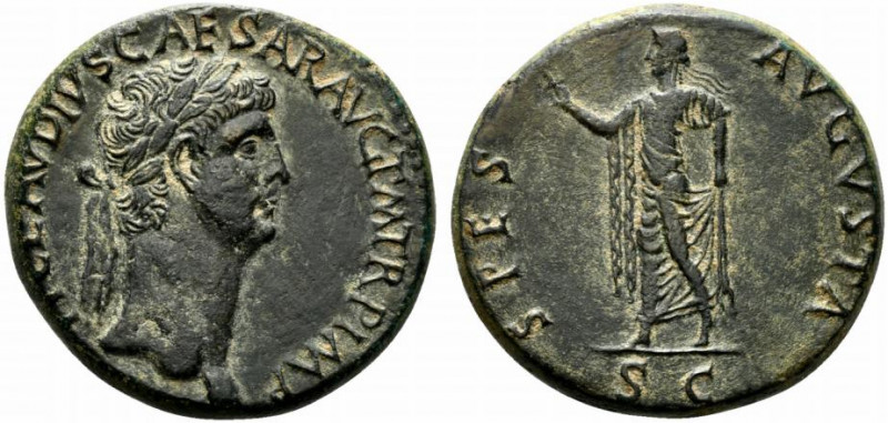 Claudius (41-54). Æ Sestertius (32mm, 24.89g, 6h). Rome, 41-2. Laureate head r. ...