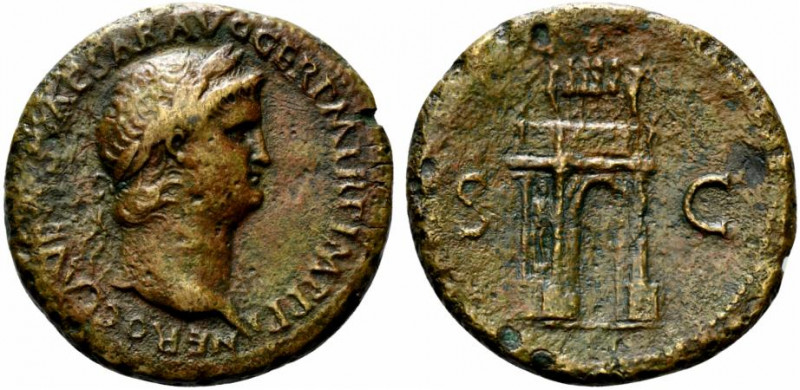 Nero (54-68). Æ Sestertius (35mm, 23.72g, 6h). Rome, c. AD 64. Laureate head r. ...