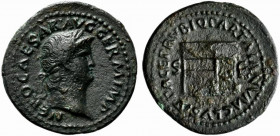 Nero (54-68). Æ As (30mm, 10.07g, 9h). Rome, c. AD 65. Laureate head r. R/ Temple of Janus with latticed windows to l. and closed double doors to r. R...