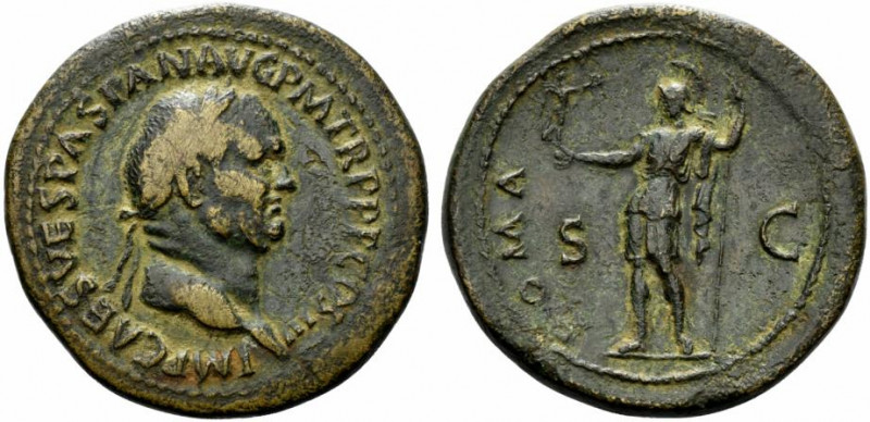 Vespasian (69-79). Æ Sestertius (36.5mm, 25.13g, 6h). Rome, AD 71. Laureate head...