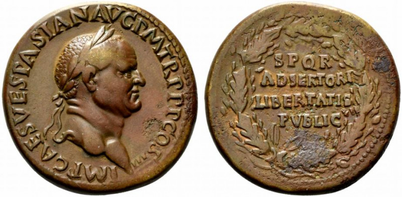 Vespasian (69-79). Æ Sestertius (34mm, 26.94g, 6h). Rome, AD 71. Laureate head r...