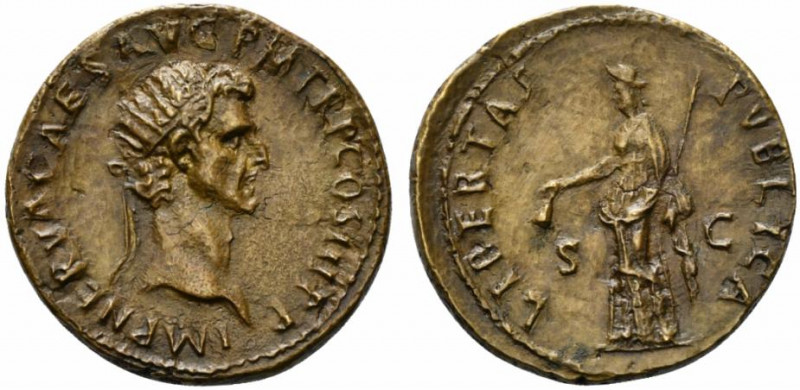 Nerva (96-98). Æ Dupondius (29mm, 13.31g, 5h). Rome, AD 97. Radiate head r. R/ L...