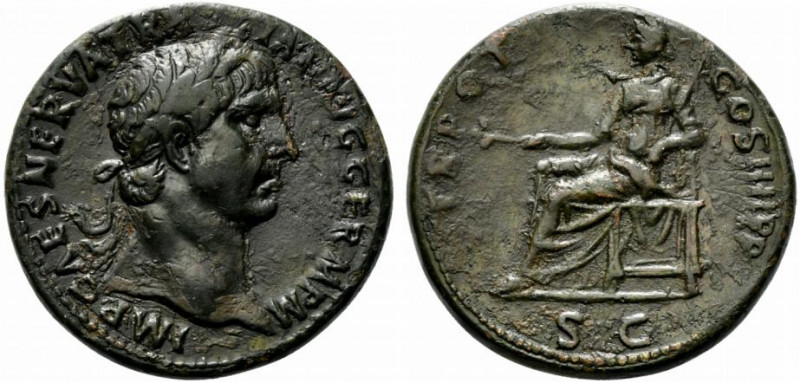 Trajan (98-117). Æ Sestertius (34mm, 25.54g, 6h). Rome, 101-2. Laureate head r. ...