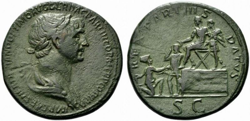 Trajan (98-117). Æ Sestertius (33mm, 23.84g, 6h). Rome, 116-7. Laureate and drap...