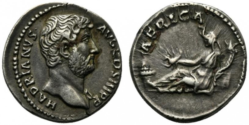 Hadrian (117-138). AR Denarius (18mm, 3.17 g, 6h). Travel series. Rome, 134-8. B...