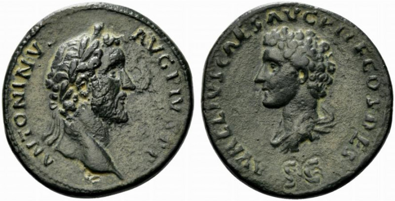 Antoninus Pius and Marcus Aurelius as Caesar (138-161). Æ Sestertius (33.5mm, 26...