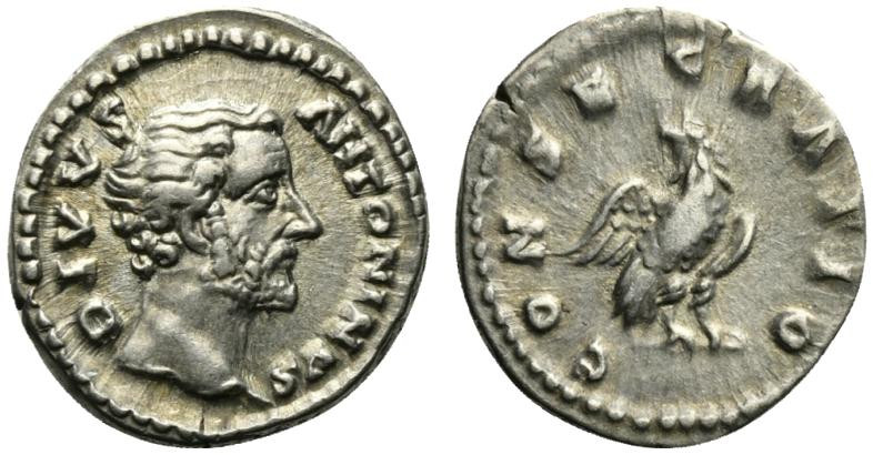 Divus Antoninus Pius (died AD 161). AR Denarius (19mm, 3.41g, 6h). Rome, AD 161....