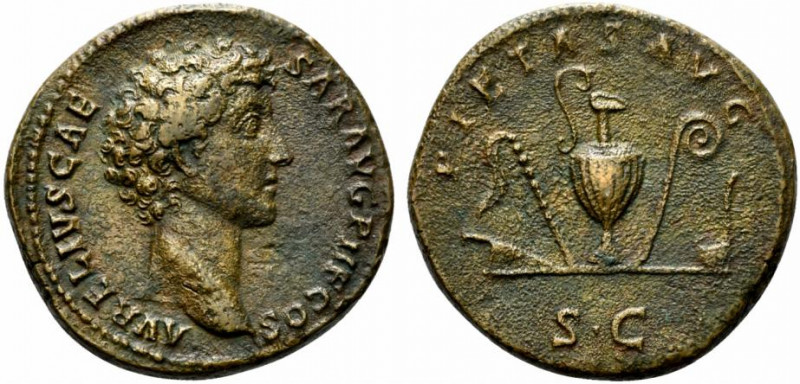 Marcus Aurelius (Caesar, 139-161). Æ Sestertius (32.5mm, 24.52g, 6h). Rome, 140-...