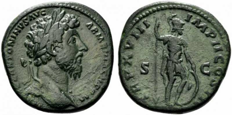 Marcus Aurelius (161-180). Æ Sestertius (31.5mm, 26.23g, 12h). Rome, AD 164. Lau...