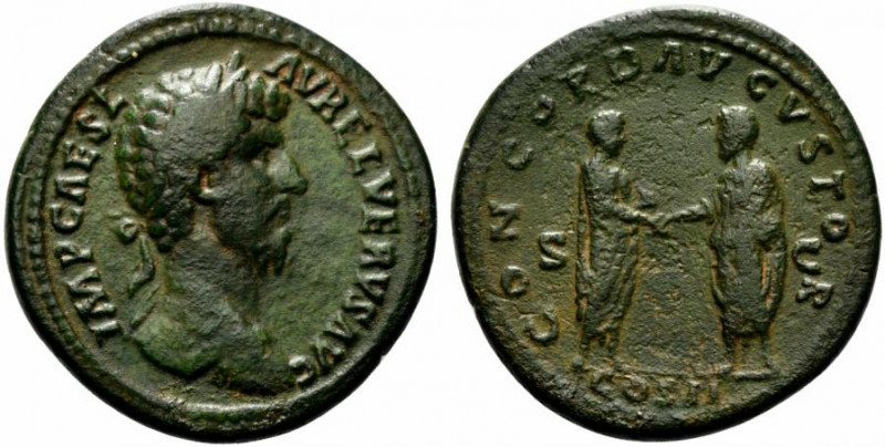 Lucius Verus (161-169). Æ Sestertius (34.5mm, 22.96g, 11h). Rome, 161-2. Laureat...