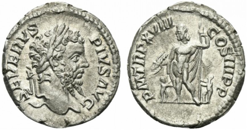 Septimius Severus (193-211). AR Denarius (18.5mm, 2.92g, 12h). Rome, AD 210. Lau...