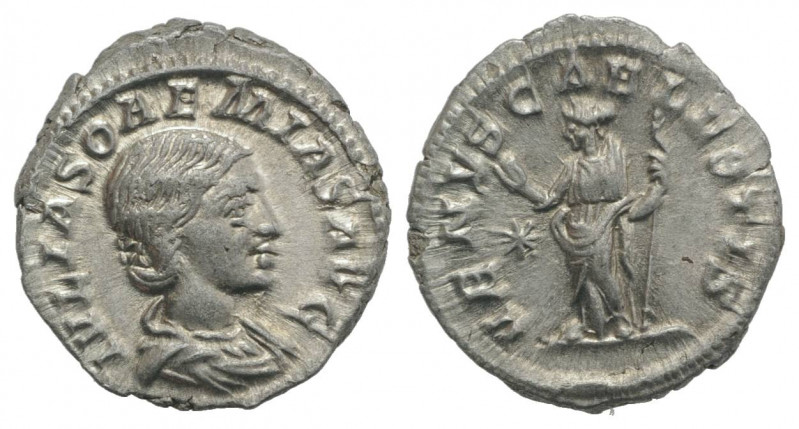 Julia Soemias (218-222). AR Denarius (19mm, 2.87g, 12h). Rome, 220-2. Draped bus...