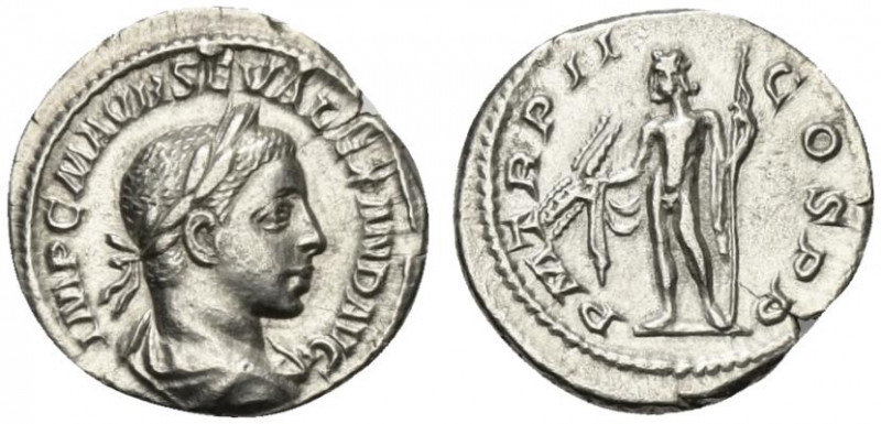 Severus Alexander (222-235). AR Denarius (18.5mm, 2.91g, 6h). Rome, AD 223. Laur...