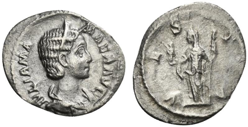 Julia Mamaea (Augusta, 222-235). AR Denarius (21.5mm, 1.96g, 12h). Rome, AD 226....