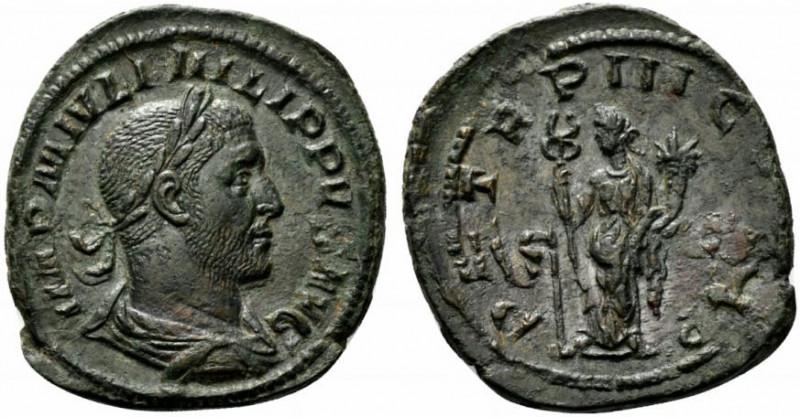 Philip I (244-249). Æ Sestertius (30mm, 22.51g, 12h). Rome, AD 246. Laureate, dr...