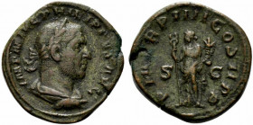 Philip I (244-249). Æ Sestertius (29.5mm, 19.54g, 12h). Rome, AD 247. Laureate, draped and cuirassed bust r., seen from behind. R/ Felicitas standing ...