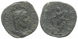 Philip I (244-249). Æ Sestertius (31mm, 19.60g, 12h). Rome, AD 246. Laureate, draped and curiassed bust r. R/ Annona standing l., holding cornucopia a...