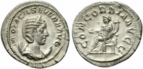 Otacilia Severa (Augusta, 244-249). AR Antoninianus (24mm, 5.33g, 5h). Diademed and draped bust r. on crescent. R/ Concordia seated l., holding patera...