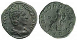 Otacilia Severa (Augusta, 244-249). Æ Sestertius (30mm, 18.95g, 12h). Rome, AD 246. Draped bust r., wearing stephane. R/ Concordia seated l., holding ...