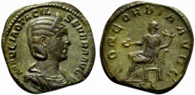 Otacilia Severa (Augusta, 244-249). Æ Sestertius (29mm, 20.50g, 12h). Rome, AD 246. Draped bust r., wearing stephane. R/ Concordia seated l., holding ...