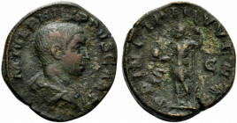 Philip II (Caesar, 244-247). Æ Sestertius (29mm, 18.80g, 12h). Rome, AD 246. Bare-headed and draped bust r. R/ Philip II in military attire, standing ...