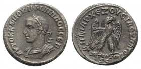 Philip II (247-249). Seleucis and Pieria, Antioch. AR Tetradrachm (26mm, 11.32g, 6h). AD 248-9. Laureate and cuirassed bust l. R/ Eagle standing r., w...