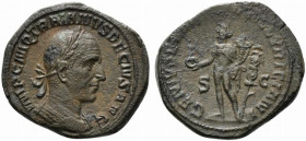 Trajan Decius (249-251). Æ Sestertius (31.5mm, 21.43g, 6h). Rome, AD 250. Laureate and cuirassed bust r., seen from behind. R/ Genius standing l., hol...