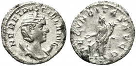 Herennia Etruscilla (Augusta, 249-251). AR Antoninianus (22mm, 3.20g, 12h). Rome, AD 251. Diademed and draped bust r. on a crescent. R/ Fecunditas sta...