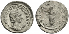 Herennia Etruscilla (Augusta 249-251). AR Antoninianus (24mm, 5.07g, 1h). Rome, AD 250. Diademed and draped bust r., set on crescent. R/ Pudicitia sta...