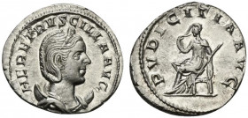 Herennia Etruscilla (Augusta, 249-251). AR Antoninianus (21mm, 3.88g, 6h). Rome, AD 250. Draped bust r., wearing stephane, set on crescent. R/ Pudicit...