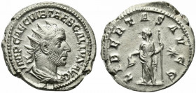 Trebonianus Gallus (251-253). AR Antoninianus (23mm, 4.05g, 6h). Rome, AD 252. Radiate, draped and cuirassed bust r. R/ Libertas standing l., holding ...