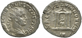 Trebonianus Gallus (251-253). AR Antoninianus (20mm, 3.95g, 12h). Rome, 251-3. Radiate and cuirassed bust r. R/ Hexastyle temple with Roma seated faci...