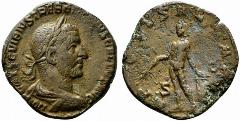 Trebonianus Gallus (251-253). Æ Sestertius (29mm, 19.53g, 6h). Rome, AD 253. Lau...