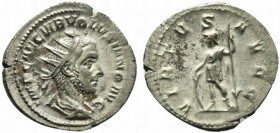 Volusian (251-253). AR Antoninianus (24mm, 3.23g, 6h). Rome. Radiate, draped and cuirassed bust r. R/ Virtus standing l., holding grounded shield and ...