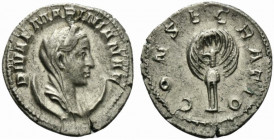 Diva Mariniana (died c. AD 253) AR Antoninianus (22.5mm, 3.88g, 12h). Diademed, veiled and draped bust r., on crescent. R/ Peacock standing facing, he...