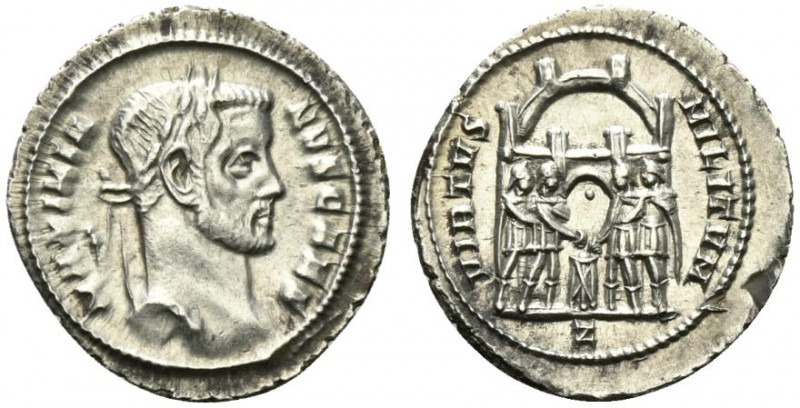 Galerius (Caesar, 293-305). AR Argenteus (20.5mm, 3.16g, 6h). Rome, 295-7. Laure...