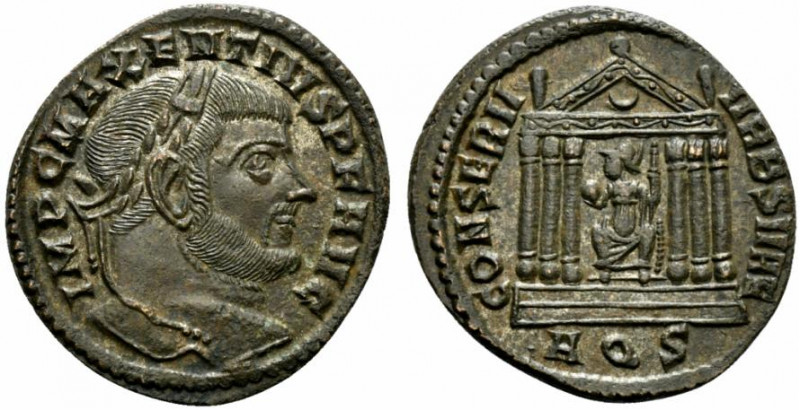 Maxentius (307-312). Æ Follis (25.5mm, 5.48g, 6h). Aquileia, 308-9. Laureate hea...