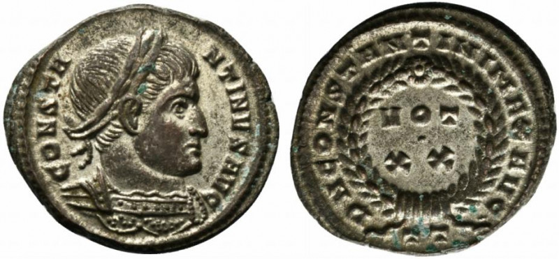 Constantine I (307/310-337). Æ Follis (19.5mm, 3.17g, 6h). Ticinum, 322-5. Laure...