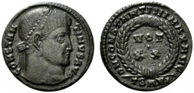 Constantine I (307/310-337). Æ Follis (18.5mm, 2.94g, 12h). Thessalonica, AD 324. Laureate head r. R/ VOT XX within wreath; TSAVI. RIC VII 101. Good V...