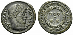 Constantine I (307/310-337). Æ Follis (19.5mm, 3.20g, 11h). Thessalonica, AD 324. Laureate head r. R/ VOT XX within wreath; TSAVI. RIC VII 101. VF