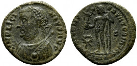 Licinius I (308-324). Æ Follis (18mm, 3.64g, 6h). Cyzicus, 317-320. Laureate and draped bust l., holding mappa, globe and sceptre. R/ Jupiter standing...