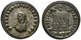 Constantine II (Caesar, 316-337). Æ Follis (20.5mm, 4.00g, 6h). Heraclea, AD 317. Laureate and draped bust l., holding mappa, globe and sceptre. R/ Ca...