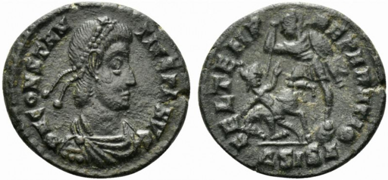 Constantius II (337-361). Æ (18.5mm, 2.77g, 6h). Siscia, 351-5. Pearl-diademed, ...